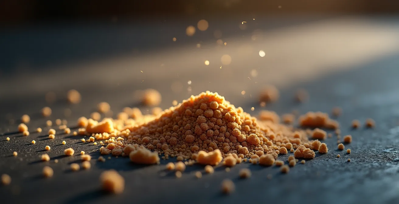 Extreme close-up of construction dust particles on a surface showing texture complexity